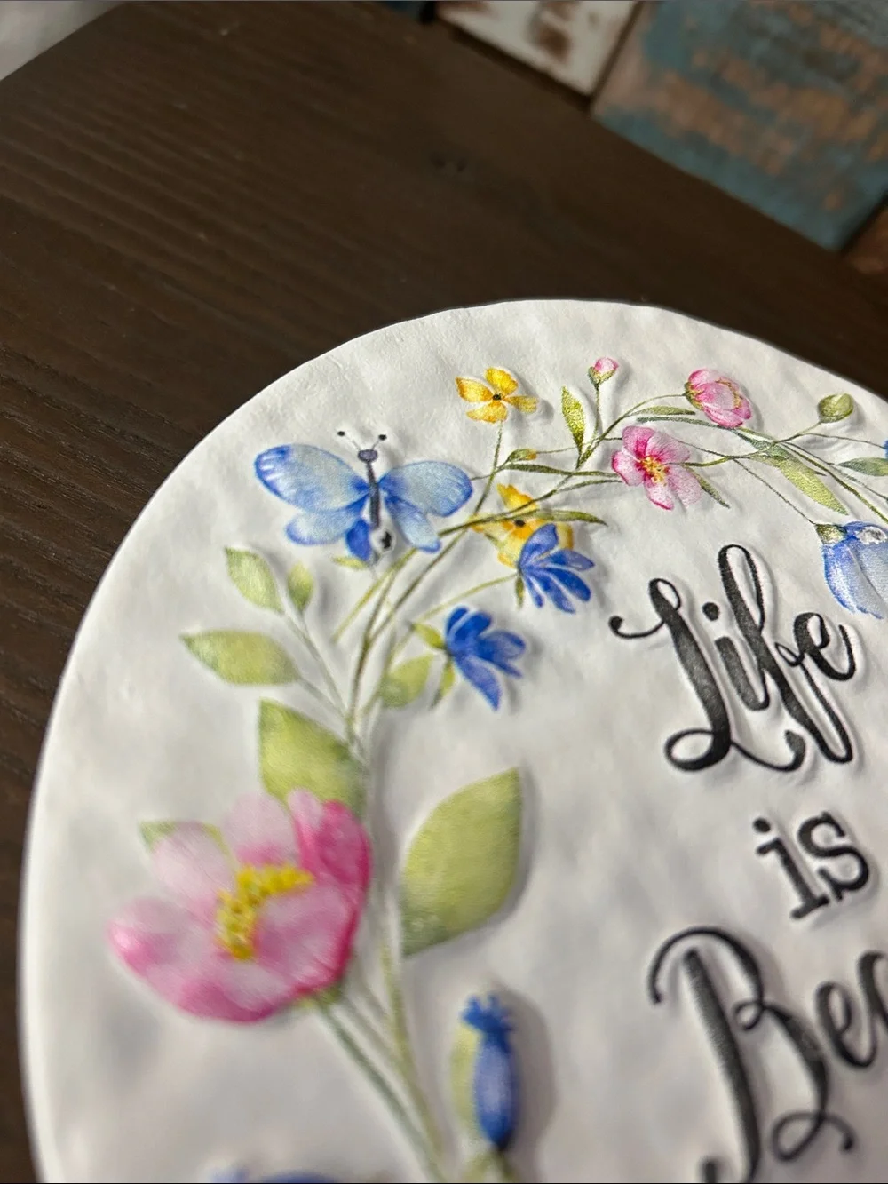 Life Is Beautiful Floral Round yard Plaque - Pastel Colors